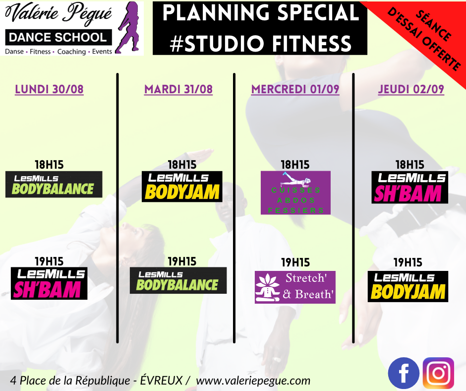 planning Studio Fitness du 30/08 au 02/09